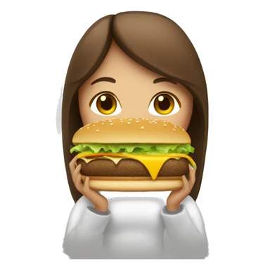 Girl with brown hair, eating cheeseburger sticker