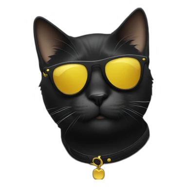 Black cat with sunglasses and yellow collar sticker