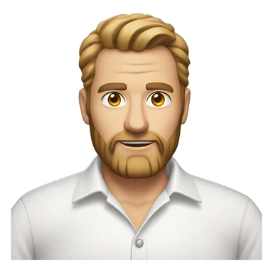 middle aged english man, short slicked back hair dark blonde, dark blonde medium length size full beard, wearing only a plain white smart shirt unbuttoned. sticker