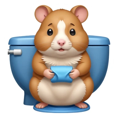 Cute chubby cartoon-style hamster sitting on toilet pooping looking as if he had an accident sticker