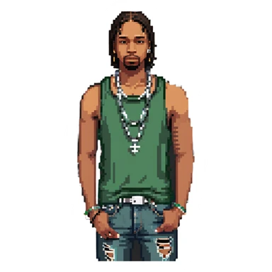 CJ from GTA San Andreas with his green tank top, jeans and chain necklace sticker