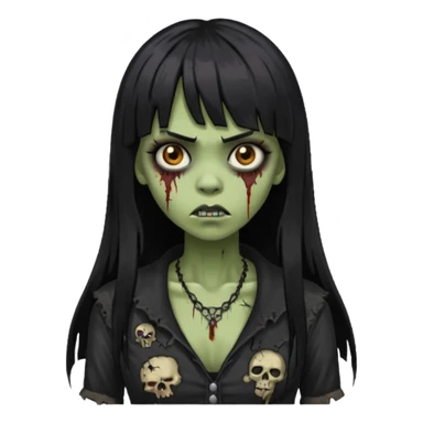 vampira gótica parda zumbi de cabelo longo e preto e franja e roupa com decote sticker