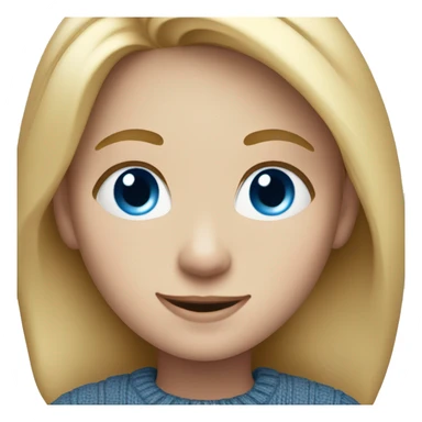 a girl with shoulder-length blond hair, from afar, with blue eyes and a smile in a sweater sticker