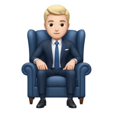 businessman sitting in an armchair, confident relaxed pose, formal suit and tie, professional corporate vibe, 3D cartoon style, mobile game icon style, clean background, no text, no watermark
 sticker