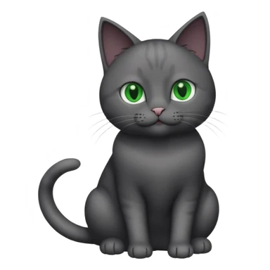 full body gorgeous solid dark grey cat with green eyes, white paws playing sticker