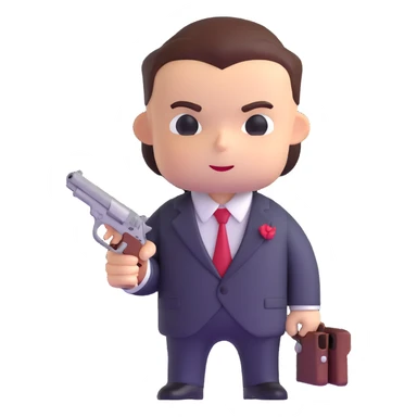 adorable mafia character with suit and tiny gun sticker