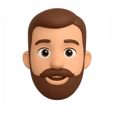 Edit the image to depict a man with less hair, shorter beard, brown hair and beard, in the style of Microsoft Fluent 3D emojis with transparent background. The style is 3D Microsoft Fluent emoji style. sticker