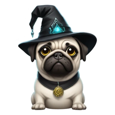 cyberpunk pug wearing a black wizard's hat sticker