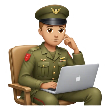 Soldier on a chair watching a laptop sticker