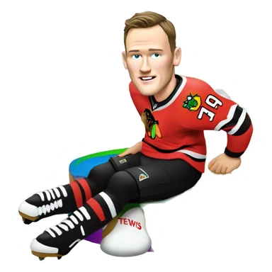 Jonathan Toews laying on a rainbow cake sticker