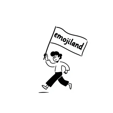 happy runner waving a flag that says 'emojiland' sticker
