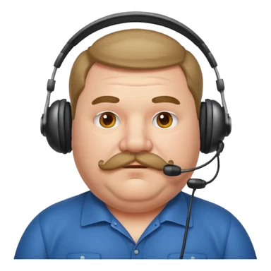 receptionist face very fat mustached guy with headset sticker
