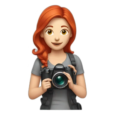red hair woman with camera sticker