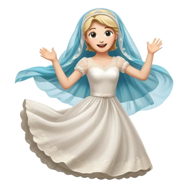 White woman-veil-wedding dress-happy-jumping-dreamlike-colorful sticker