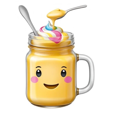 Una miniatura fotorrealista de una mantequilla corporal batida en un tarro de varios colores llamativos combinados de forma batida hasta arriba. Estilo: postre, arte, colores vibrantes. sticker