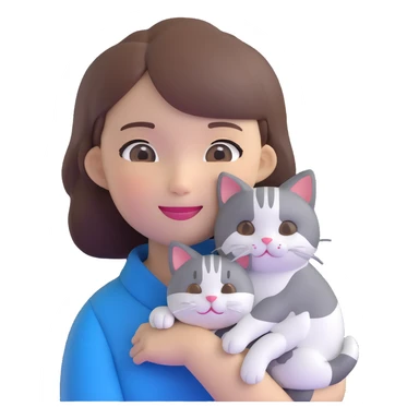 brown-haired Asian girl and her blue and white Manchikon cat, both happy sticker