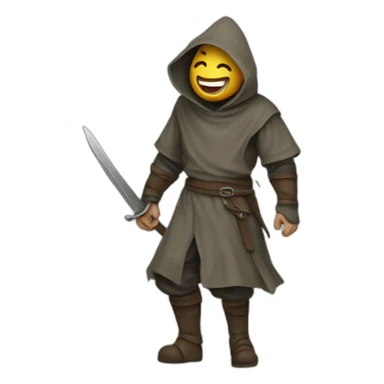 medieval saboteur laughing and escaping, hooded sticker