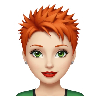 Short spikey Ginger hair, green eyes, black long eye lashes large red lips White woman happy sticker