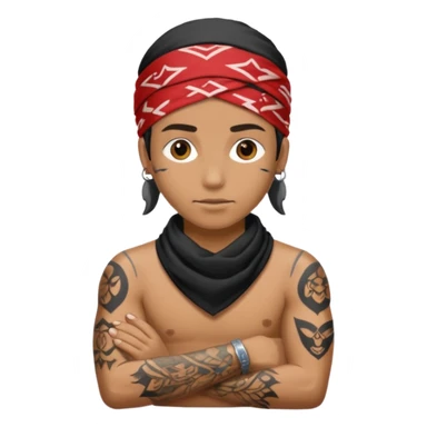 a human with bandana and tattoo sticker