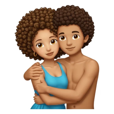 A lightskin with afro boy and brown skin girl with curls hug sticker