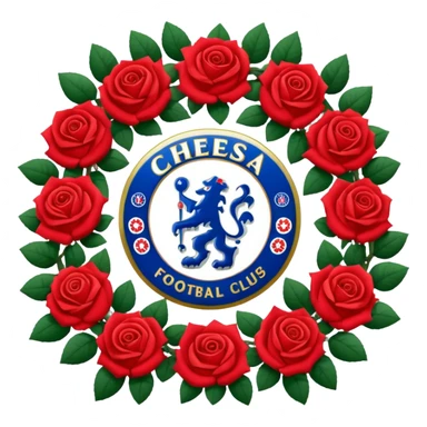 Chelsea football club logo in a wreath of red roses sticker