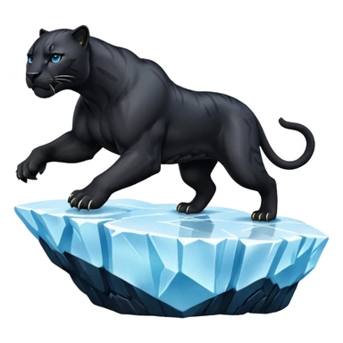 black panther leaping onto an iceberg, emoji style sticker