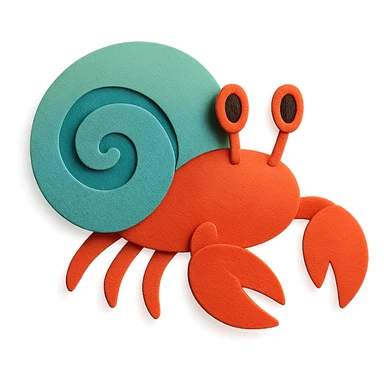 hermit crab with a spiral shell on a white background in paper-craft style sticker