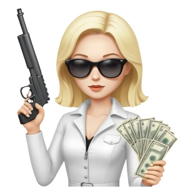 Mafia blondes woman in sunglasses, gun ,money , white costume  sticker