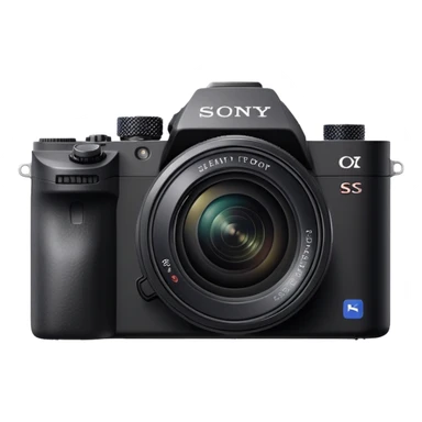 Minimal camera with 'Sony' text on the body, simple DSLR shape with small lens and Sony logo clearly visible sticker