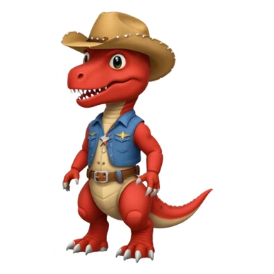 red trex dinosaor with cowboy helmet with cowbot clothes sticker