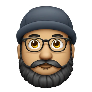 chubby venezuelan programmer with beard, glasses,  hat, airpods with tattoos sticker