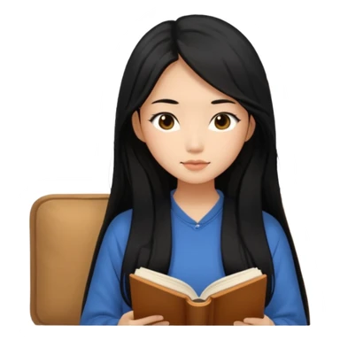 Beautiful Asian girl with long black hair reading book cozy aesthetic sticker