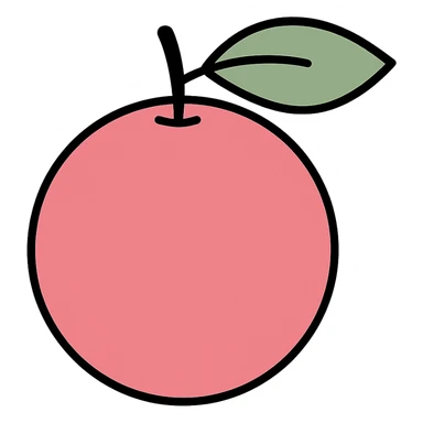 Edit the flat icon of a whole pink grapefruit with a leaf using a different 3-4 color palette. Keep the design minimal and clean with no background. sticker