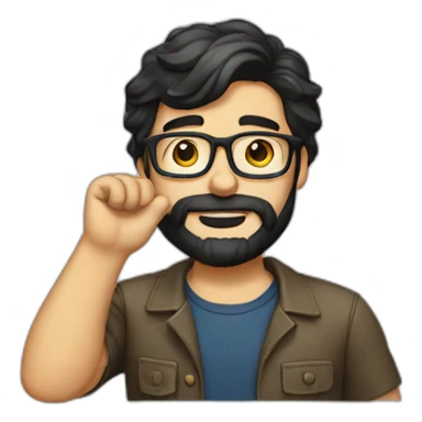 nerd with dark hair and beard saluting sticker