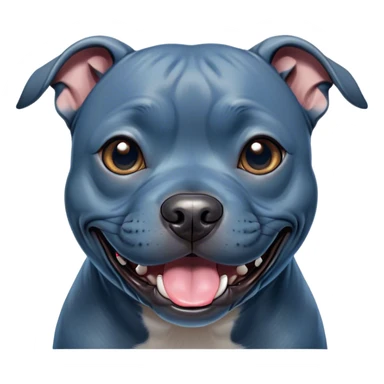 Cinematic Comical Blue Staffordshire Bull Terrier Portrait Emoji, Head tilted dramatically with an exaggeratedly amused expression, featuring a striking blue Fur with a subtle shimmer, wide, expressive dark eyes filled with playful disbelief, Simplified yet hilariously expressive features, highly detailed, glowing with a slightly sassy glow, high shine, dramatic yet playful, stylized with an air of cheeky mischief, bright and endearing, soft glowing outline, capturing the essence of a spirited and over-the-top guardian, so meme-worthy it feels like it could side-eye its way into internet fame instantly! sticker