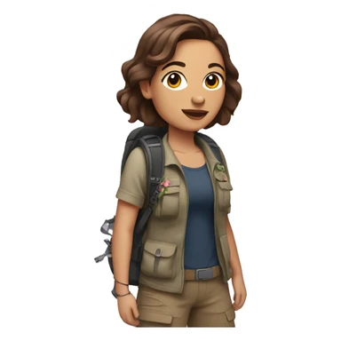 Woman with medium length brown hair and flower tattoo hiking sticker