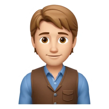 3D Apple-style emoji of Flynn Rider: fair skin, light brown hair, raised eyebrow, charming smile, playful confident look. sticker