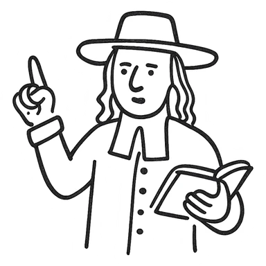 white line drawing of a 17th Century preacher, simple and clear lines, historical attire, no fill sticker