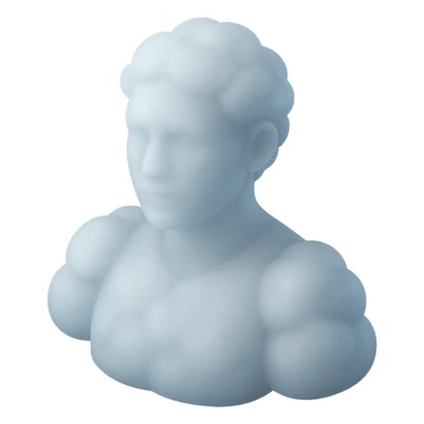 white person facing forward, composed entirely of fluffy convex clouds, shoulders visible, matte glass style sticker