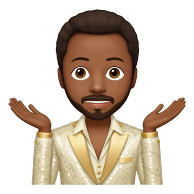 Maurice White from Earth, Wind & Fire with dark brown hair, ivory sequin outfit sticker