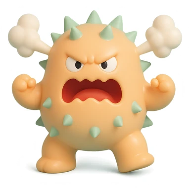 monster stomping its feet in anger, smoke coming from ears, spiky body sticker
