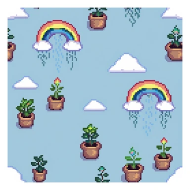 Rain clouds with rainbow and new plant sprouts sticker