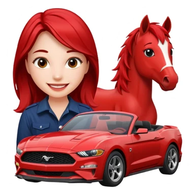 Red mustang with girl sticker