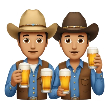 Men wearing cowboy hats, drinking beer together sticker