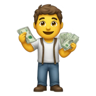 "A person holding something, like money, but looking happy and full-bodied." sticker