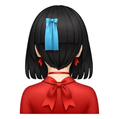 a girl back view that have a red ribbon in the middle of her hair the hair is black  sticker