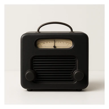 vintage radio, black, minimal, on white background, no text sticker