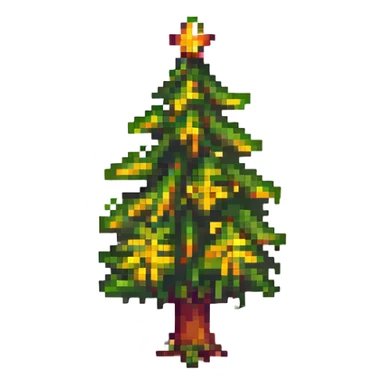 A pixel art style business card with a green background and yellow text, featuring a pixelated tree icon. sticker