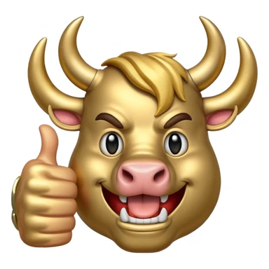 Emoji is an iron golden horseshoe with an angry powerful bull in the middle showing a thumbs up (Likes) sticker