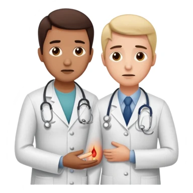 Doctor assessing patient’s pain level to appendicitis patient  sticker